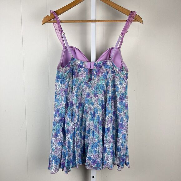 Vintage Cinema Etoile Seductive Wear Chemise Purple Blue Floral Womens Medium‎ - Picture 6 of 8
